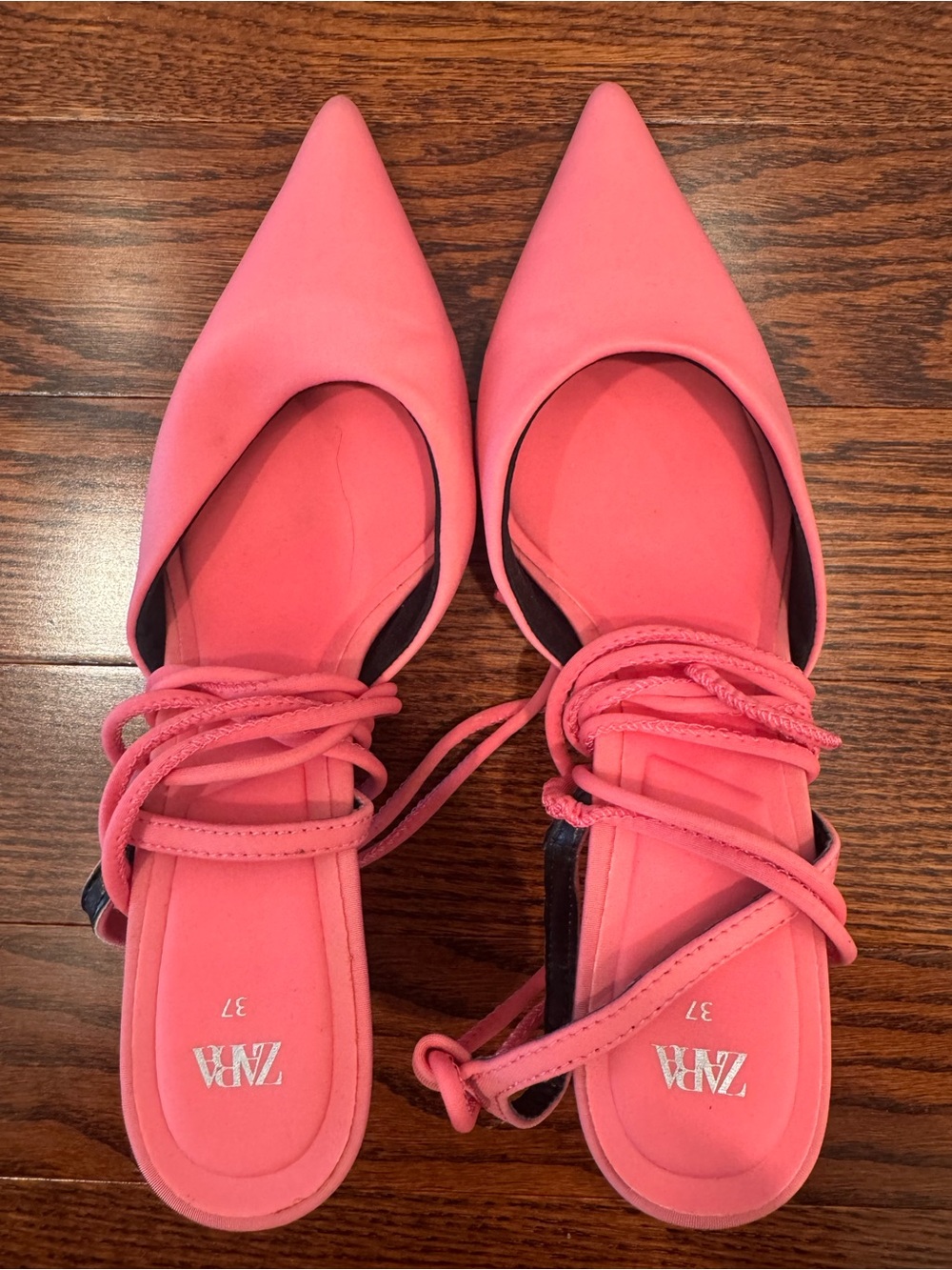 ZARA Pink Pointed Toe Lace-Up Pumps
